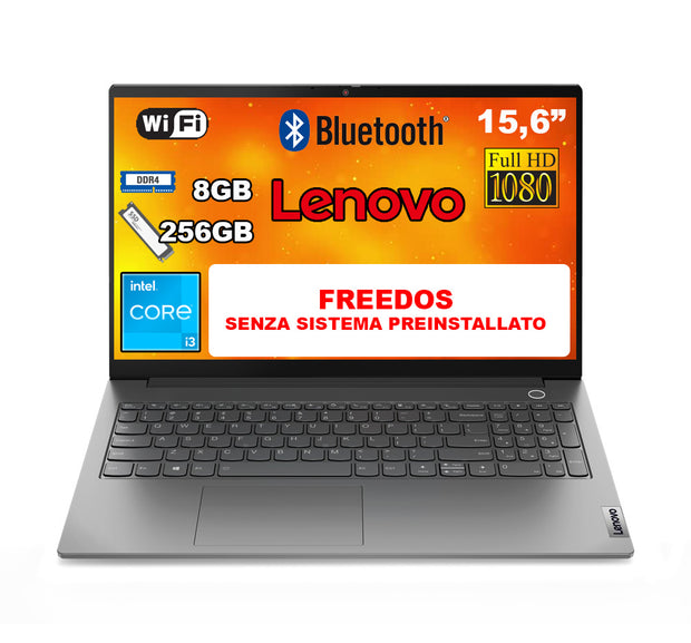 NOTEBOOK LENOVO I3-1215U 8GB RAM 256GB SSD 15.6 FREEDOS 2Y GARANZIA PN:82TT000PIX