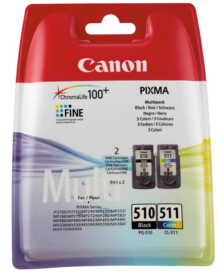 Canon PG-510/CL-511 Multi Pack cartuccia d'inchiostro 2 pz Originale Resa standard Nero, Ciano, Magenta, Giallo